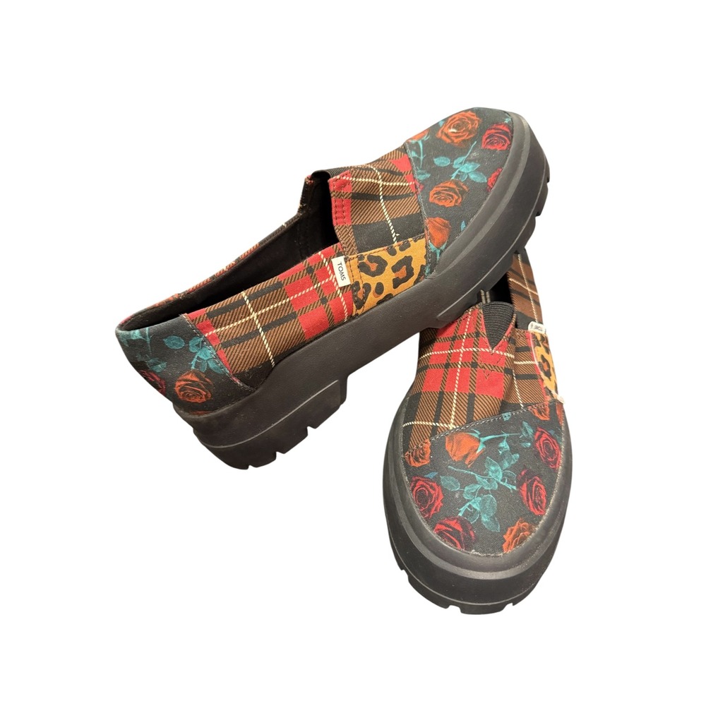 TOMS Alpargata Mallow Shoes Women 8.5 Multicolor Plaid Floral Leopard Lug